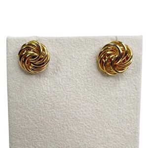 Gold Tone Swirled Flattened Knot Pierced Stud Earrings